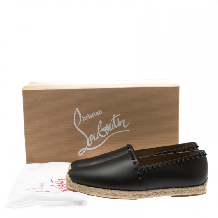 Pre Owned Christian Louboutin Black Leather Melides Spike Trim Espadrilles Size 40