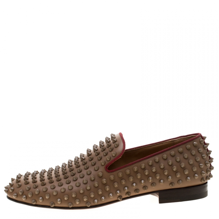 Christian Louboutin Brown Leather Rollerboy Spike Loafers Size 40