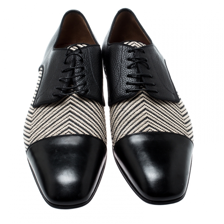 Pre Owned Christian Louboutin Black Leather And Canvas Lace Up Oxford Size 44