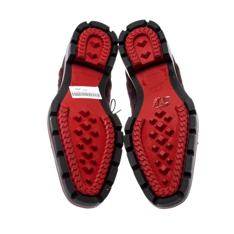 Pre Owned Christian Louboutin Brown Leather Wool Blend Robertus Studded Lace Up Oxfords Size 43.5