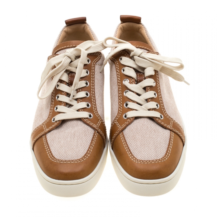 Pre Owned Christian Louboutin Beige/Brown Canvas and Leather Rantulow Sneakers Size 43