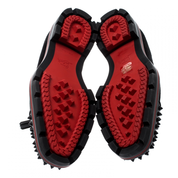 Pre Owned Christian Louboutin Black Suede And Leather Rossini Spike Embellished Cap Toe Platform Loafers Size 40