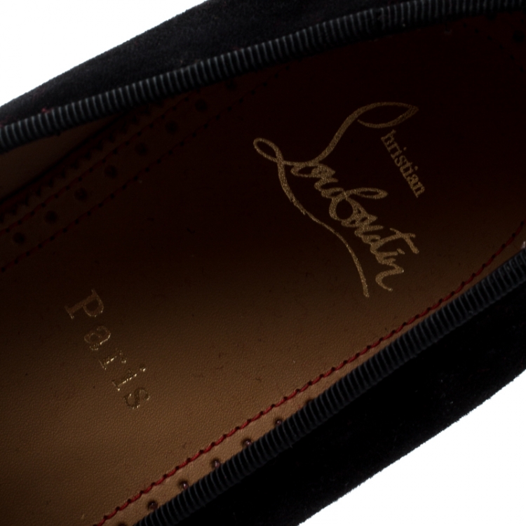 Pre Owned Christian Louboutin Black Suede And Leather Rossini Spike Embellished Cap Toe Platform Loafers Size 40