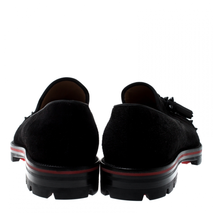 Pre Owned Christian Louboutin Black Suede And Leather Rossini Spike Embellished Cap Toe Platform Loafers Size 40