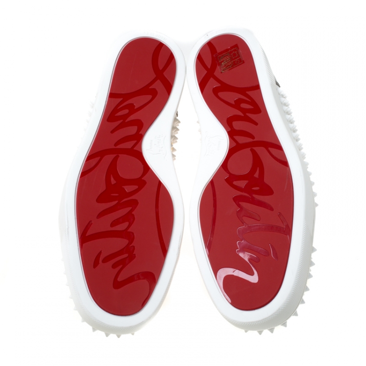 Pre Owned Christian Louboutin White Leather With Flourescent Matt Louis Spikes High Top Sneakers Size 45