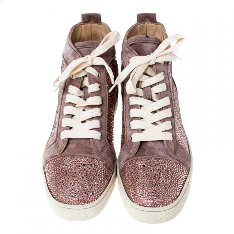 Pre Owned Christian Louboutin Pink Suede Leather Louis High Top Sneakers Size 40