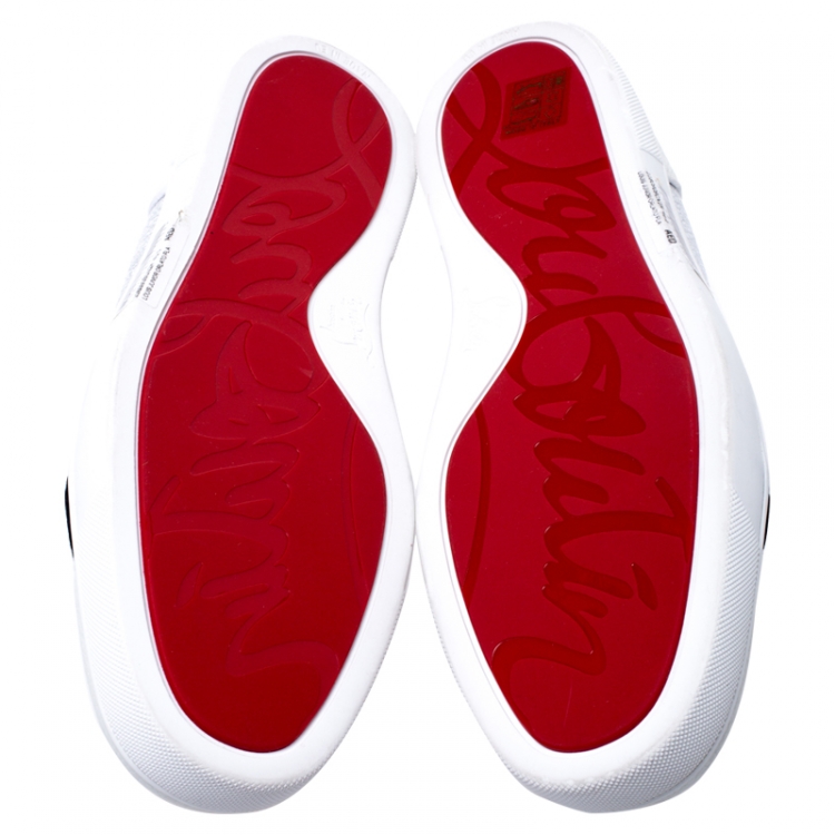 Pre Owned Christian Louboutin Silver/White Foil Leather and Leather Orlato Low Top Sneakers 43.5