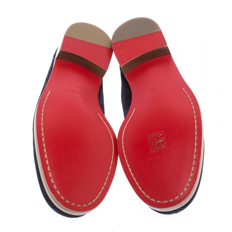 Pre Owned Christian Louboutin Blue Suede Montezumolle Flat loafer Size 44