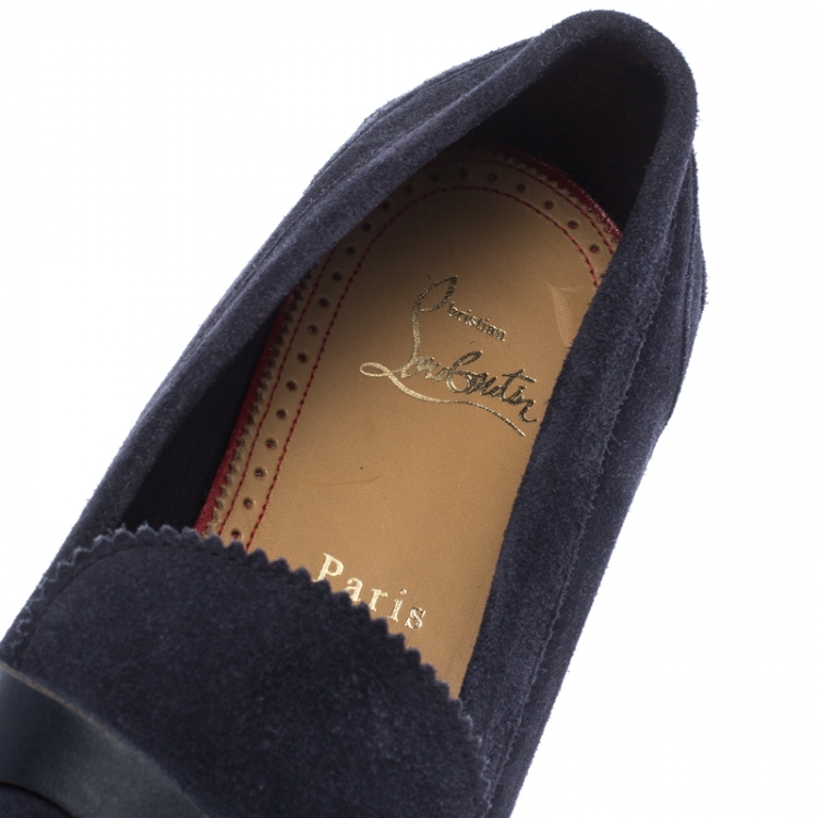 Pre Owned Christian Louboutin Blue Suede Montezumolle Flat loafer Size 44