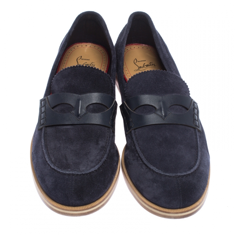 Pre Owned Christian Louboutin Blue Suede Montezumolle Flat loafer Size 44