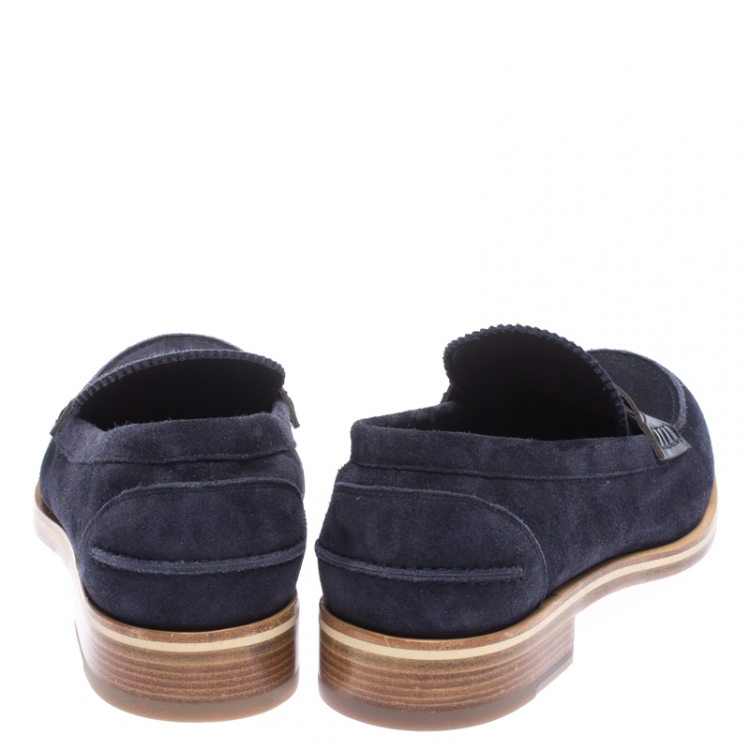Pre Owned Christian Louboutin Blue Suede Montezumolle Flat loafer Size 44