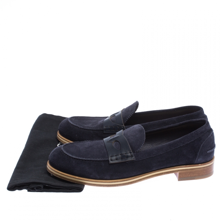 Pre Owned Christian Louboutin Blue Suede Montezumolle Flat loafer Size 44