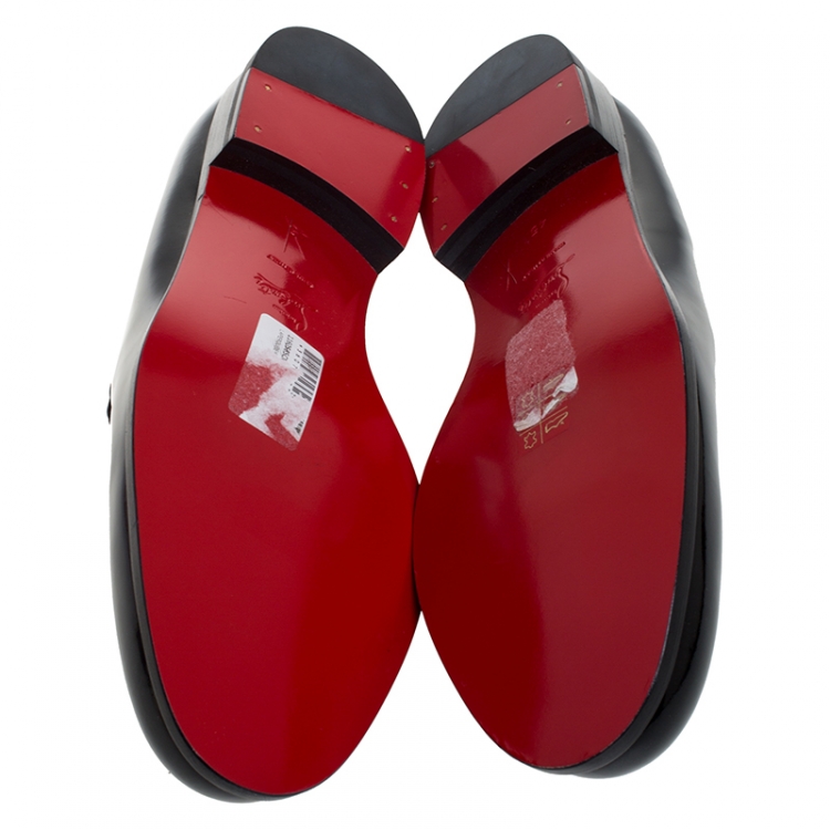 Pre Owned Christian Louboutin Black Patent Leather Laperouza Slip On Loafers Size 45