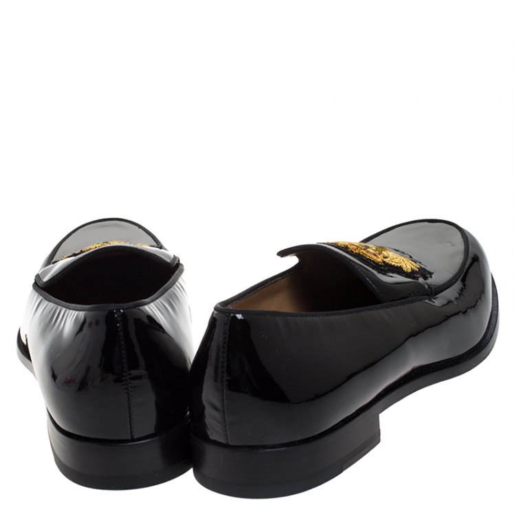 Pre Owned Christian Louboutin Black Patent Leather Laperouza Slip On Loafers Size 45