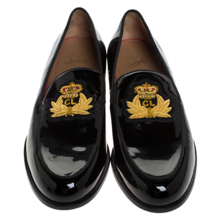 Pre Owned Christian Louboutin Black Patent Leather Laperouza Slip On Loafers Size 45