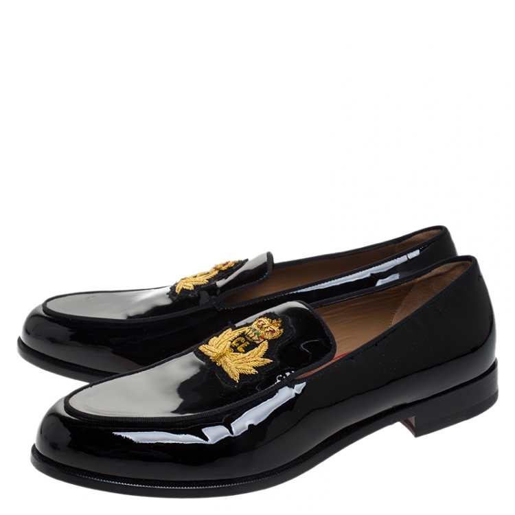 Pre Owned Christian Louboutin Black Patent Leather Laperouza Slip On Loafers Size 45