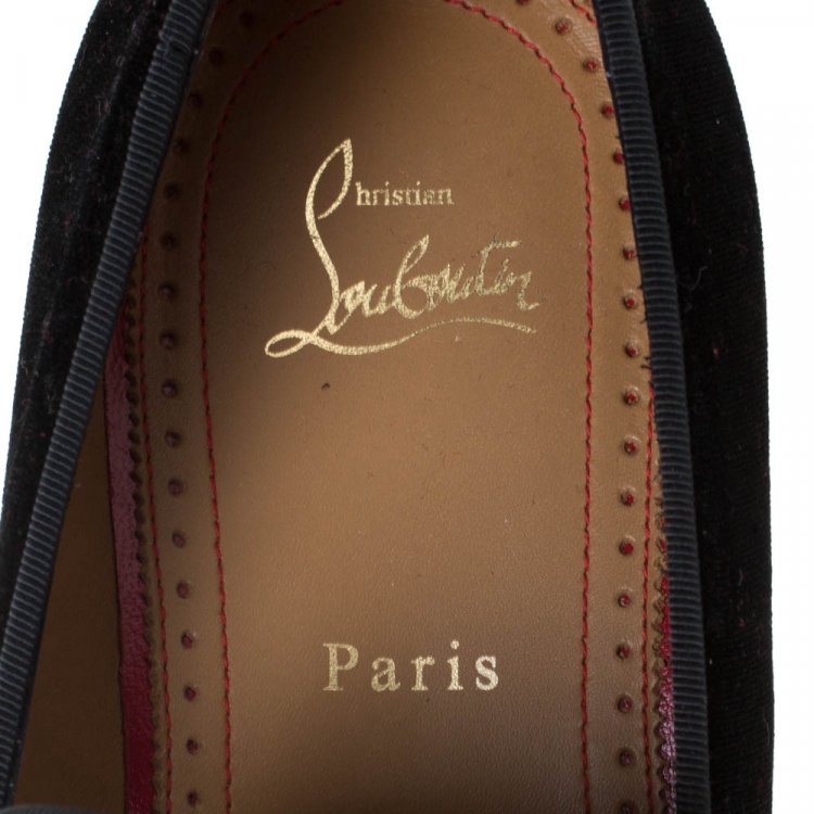 مملوكة مسبقًا Christian Louboutin Black Velvet Rivalion Slip On Loafers Size 43