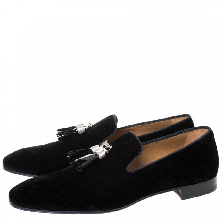 مملوكة مسبقًا Christian Louboutin Black Velvet Rivalion Slip On Loafers Size 43