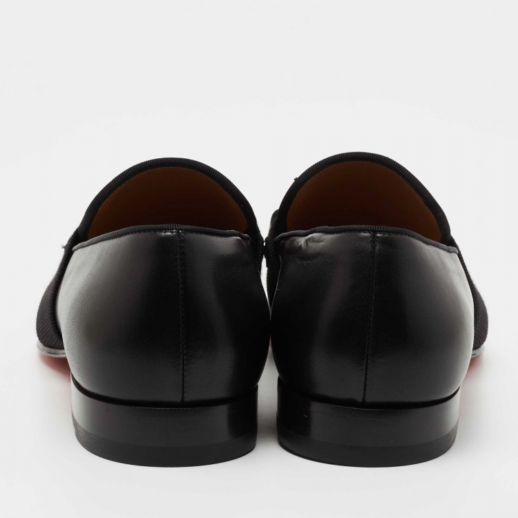 Pre Owned Christian Louboutin Black Leather and Raffia Panamax Spiked Loafers Size 43.5  