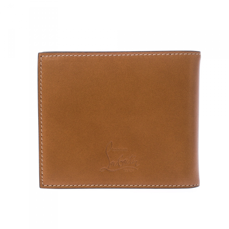 Pre Owned Christian Louboutin Tan Leather Clipsos Studded Bi Fold Wallet