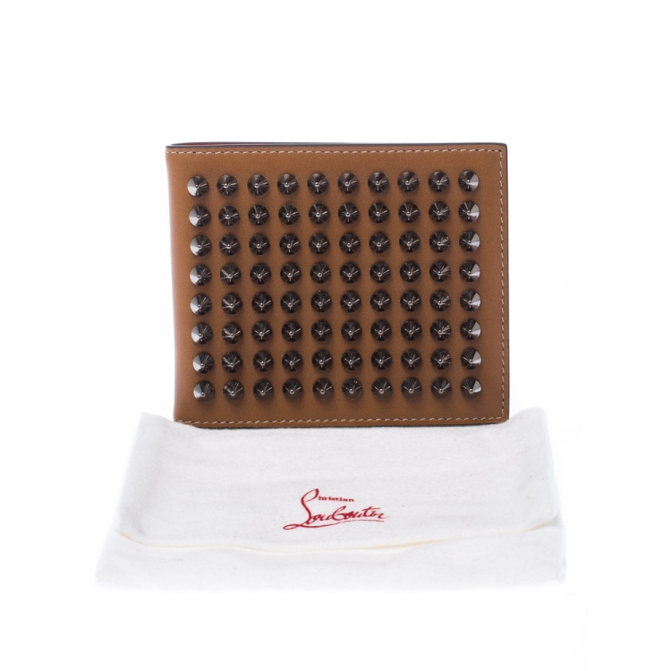 Pre Owned Christian Louboutin Tan Leather Clipsos Studded Bi Fold Wallet