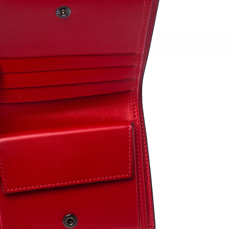 Pre Owned Christian Louboutin Neon Orange Leather Clipsos Studded Bifold Wallet