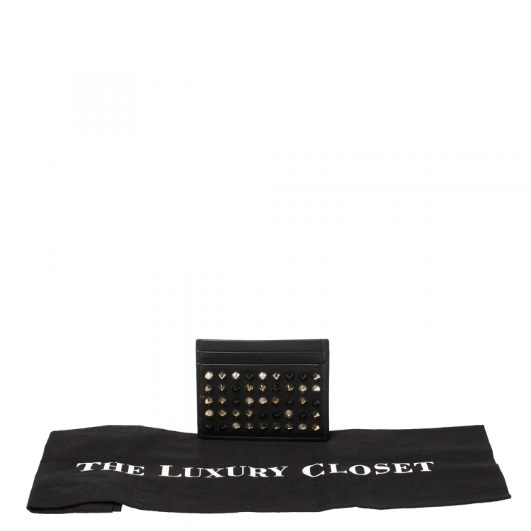 Pre Owned Christian Louboutin Black Leather Studded Kios Card Holder