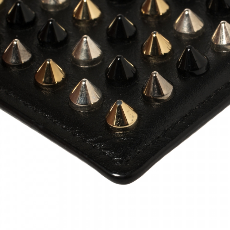 Pre Owned Christian Louboutin Black Leather Studded Kios Card Holder