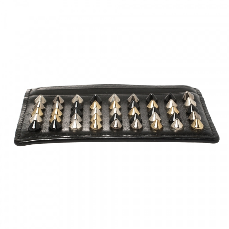 Pre Owned Christian Louboutin Black Leather Studded Kios Card Holder