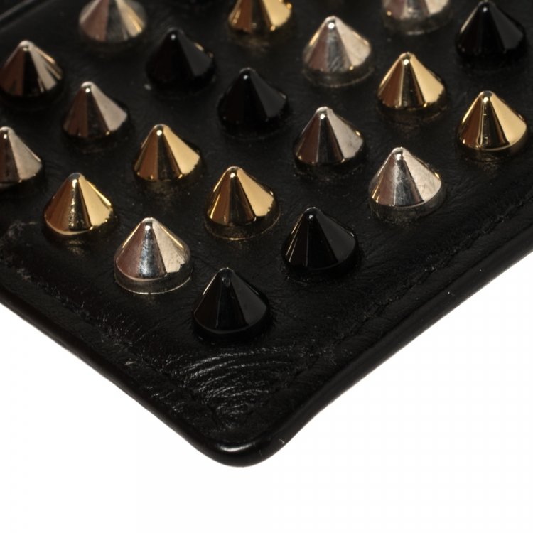 Pre Owned Christian Louboutin Black Leather Studded Kios Card Holder