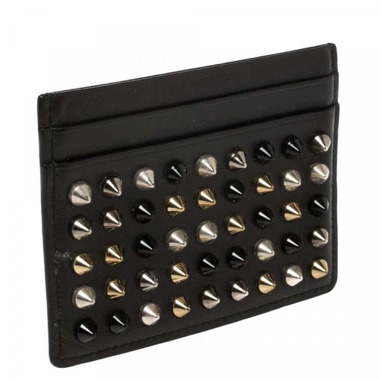 Pre Owned Christian Louboutin Black Leather Studded Kios Card Holder