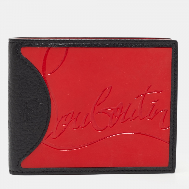 Pre Owned Christian Louboutin Black/Red Leather and Rubber Coolcard Sneakers Wallet