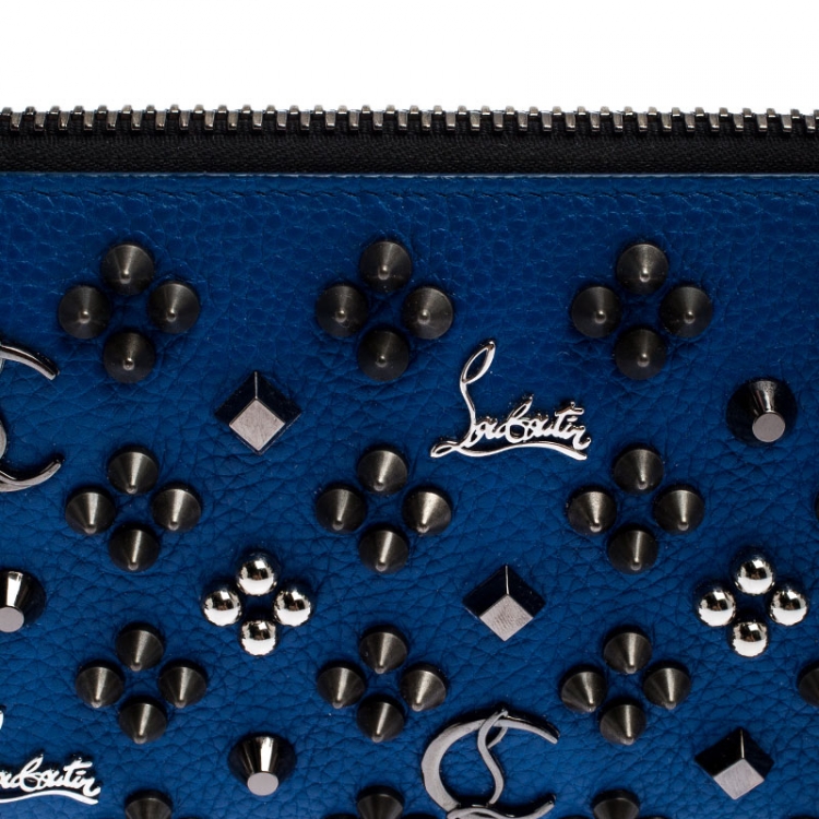 Pre Owned Christian Louboutin Blue Leather Panettone Zip Around Wallet