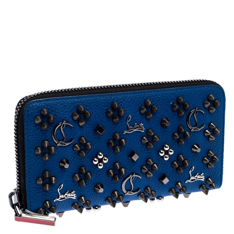Pre Owned Christian Louboutin Blue Leather Panettone Zip Around Wallet