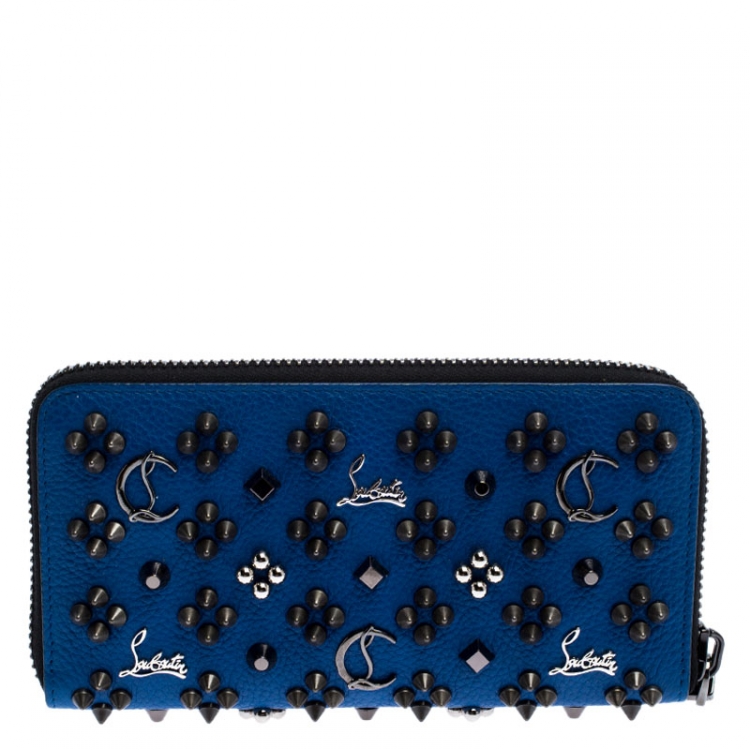 Pre Owned Christian Louboutin Blue Leather Panettone Zip Around Wallet