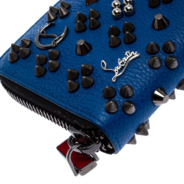 Pre Owned Christian Louboutin Blue Leather Panettone Zip Around Wallet