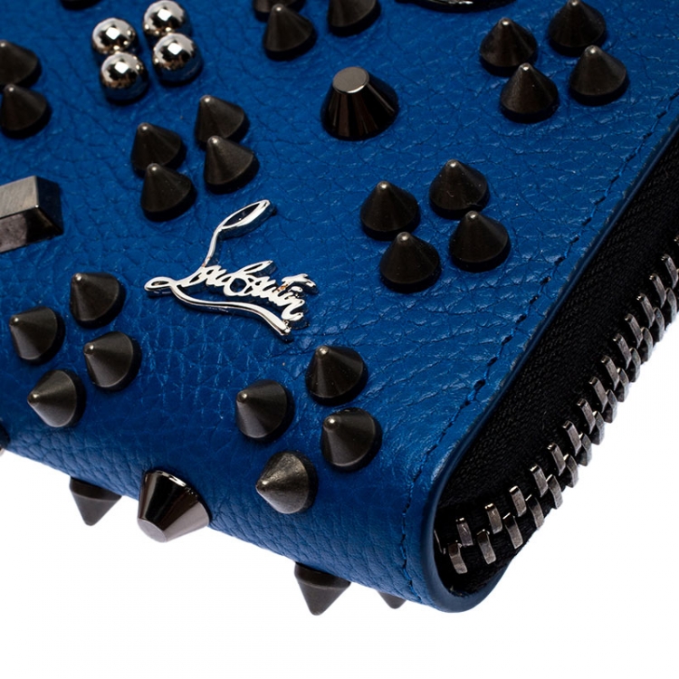 Pre Owned Christian Louboutin Blue Leather Panettone Zip Around Wallet