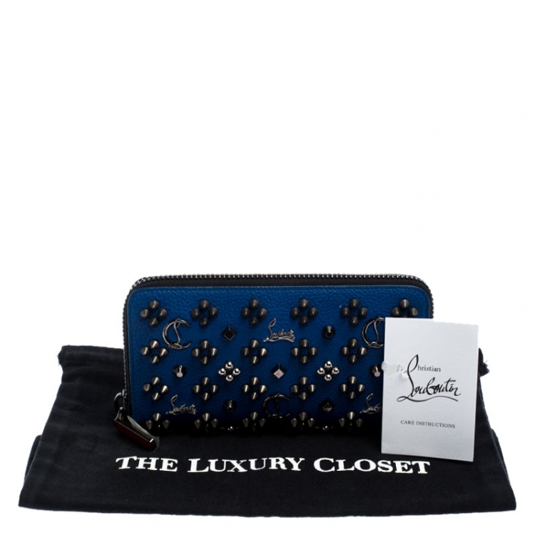 Pre Owned Christian Louboutin Blue Leather Panettone Zip Around Wallet
