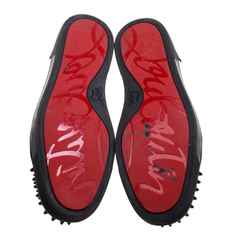 Pre Owned Christian Louboutin Monochrome Leather Lou Crystal Embellished Spikes Orlato Sneakers Size 42.5
