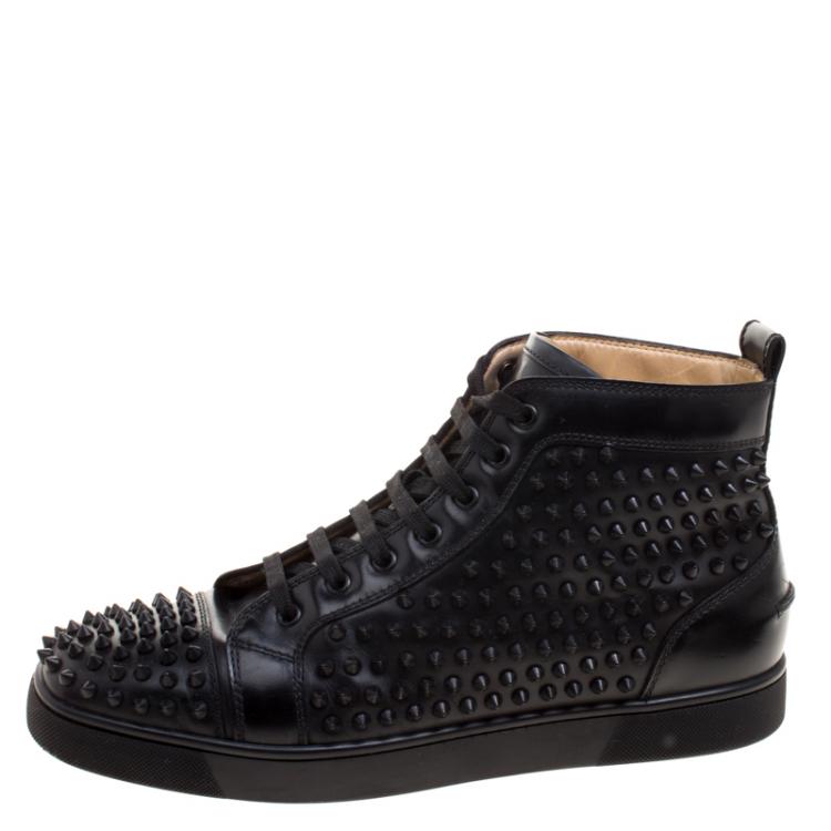 Christian Louboutin Lou Spikes Glitter High-top Trainers in Black