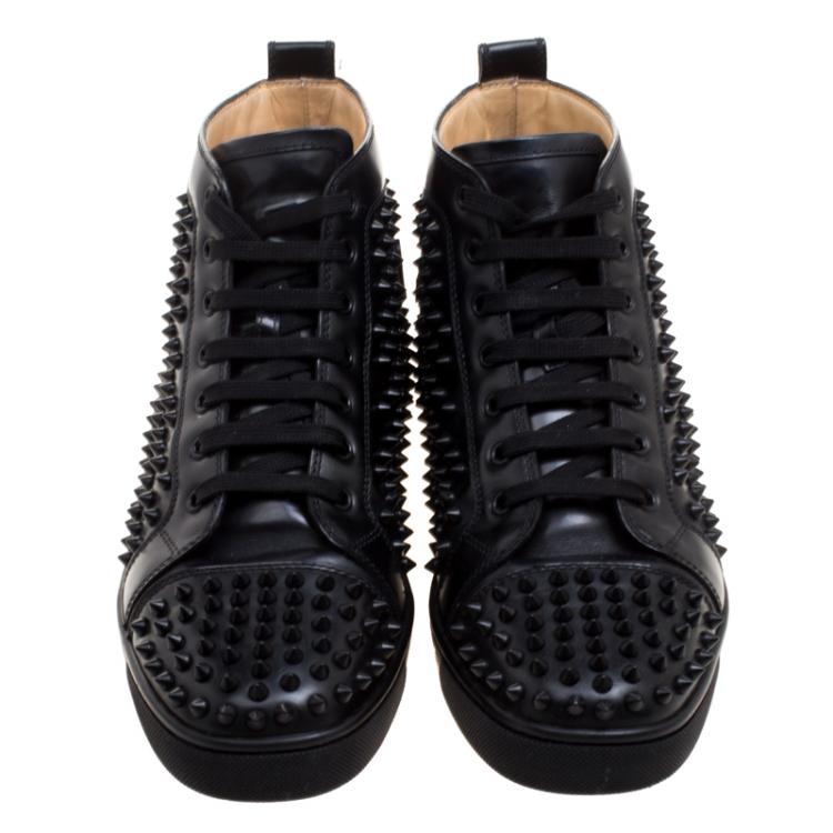 Pre Owned Christian Louboutin Black Leather Louis Spikes High Top Sneakers Size 42.5