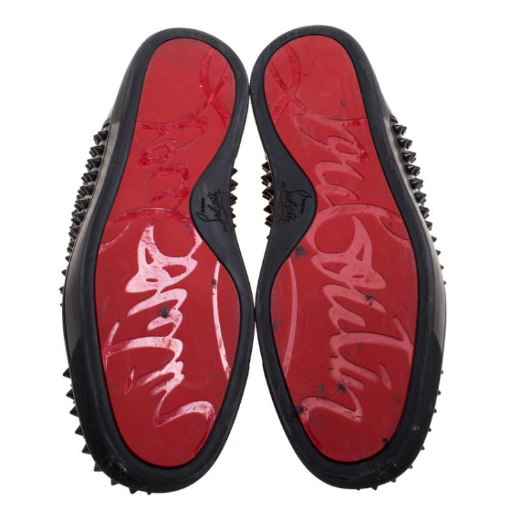 Pre Owned Christian Louboutin Black Leather Louis Spikes High Top Sneakers Size 42.5