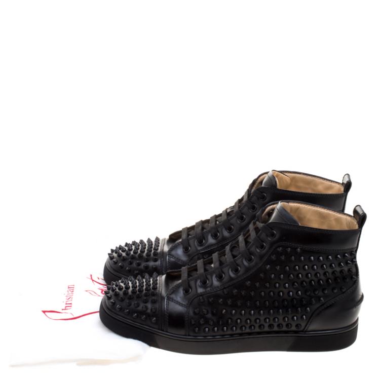 Pre Owned Christian Louboutin Black Leather Louis Spikes High Top Sneakers Size 42.5