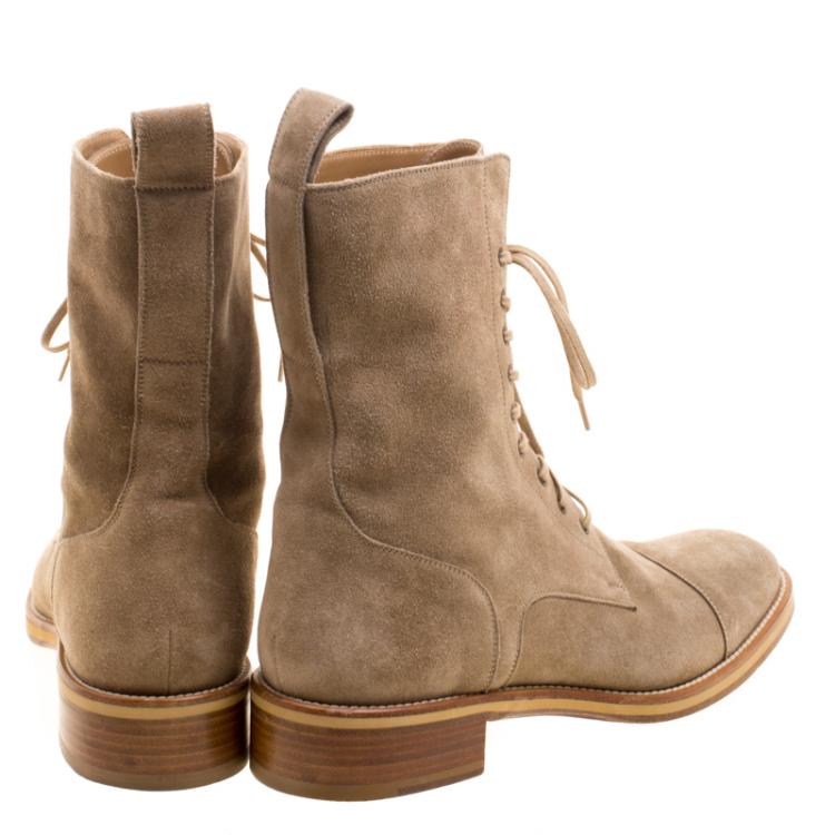 Pre Owned Christian Louboutin Beige Suede Toerless Lace Up Ankle Boots Size 42