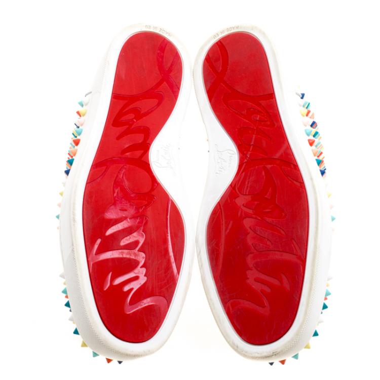 Pre Owned Christian Louboutin White Leather Louis Multicolor Spike High Top Sneakers Size 42