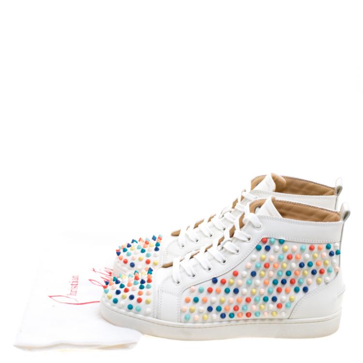 Pre Owned Christian Louboutin White Leather Louis Multicolor Spike High Top Sneakers Size 42