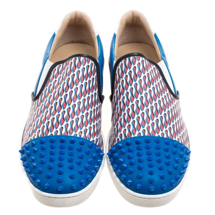 Pre Owned Christian Louboutin Blue Spike Leather and Loubi Print Nazapunta Skate Sneakers Size 42