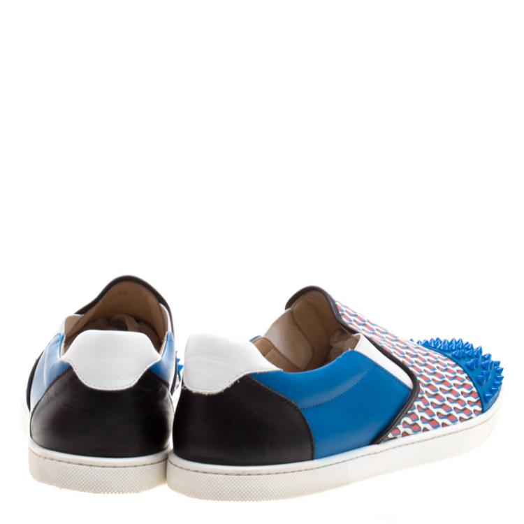 Pre Owned Christian Louboutin Blue Spike Leather and Loubi Print Nazapunta Skate Sneakers Size 42