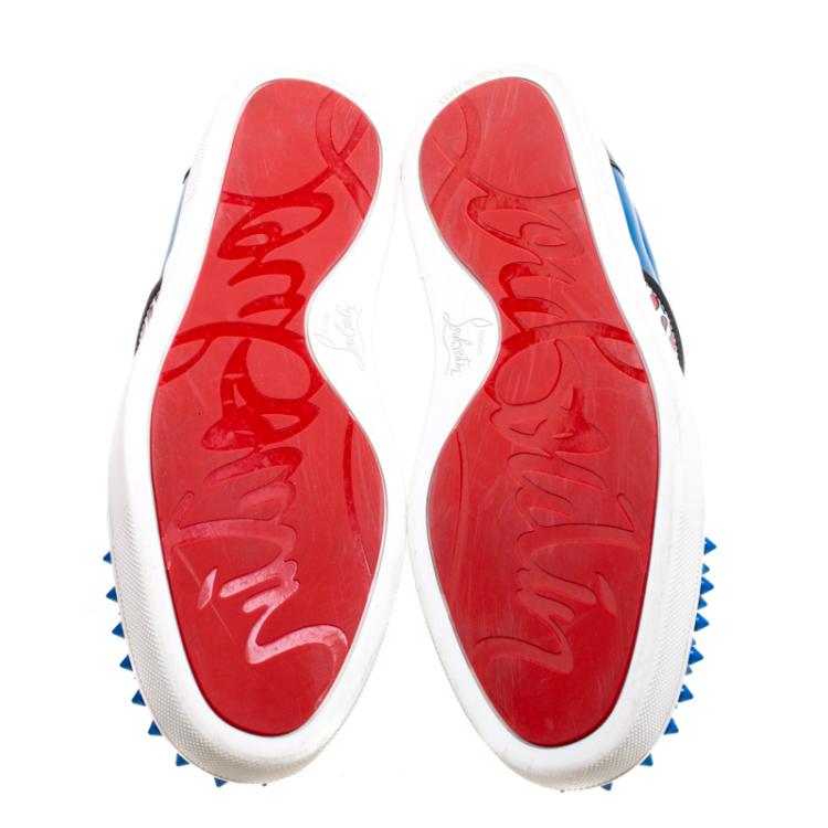 Pre Owned Christian Louboutin Blue Spike Leather and Loubi Print Nazapunta Skate Sneakers Size 42