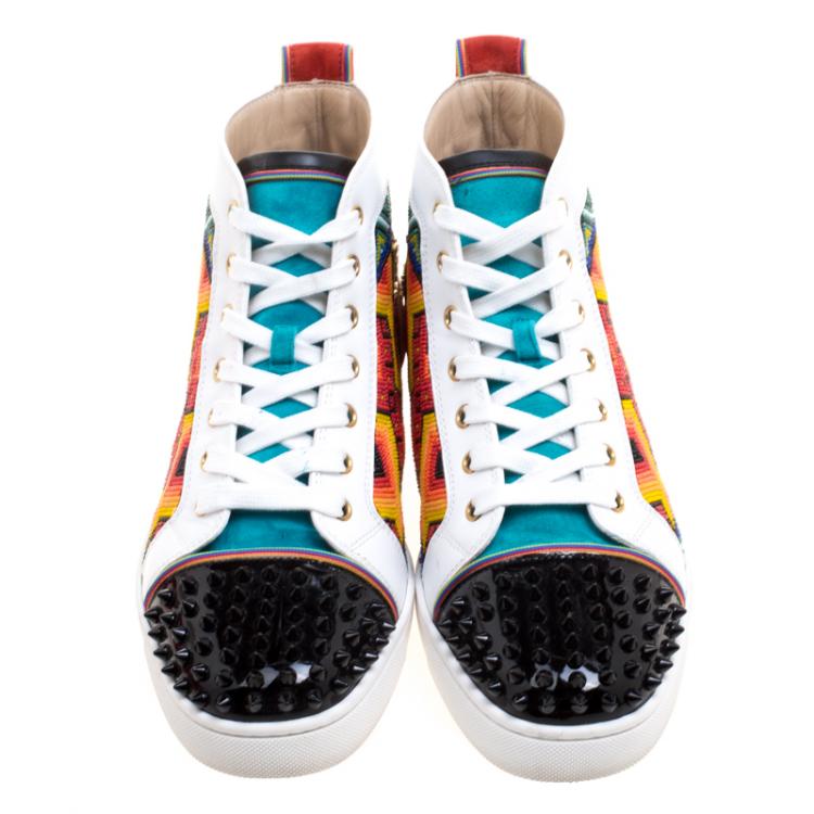 Pre Owned Christian Louboutin Multicolor Embellished Leather and Suede Tipiho High Top Sneakers Size 42
